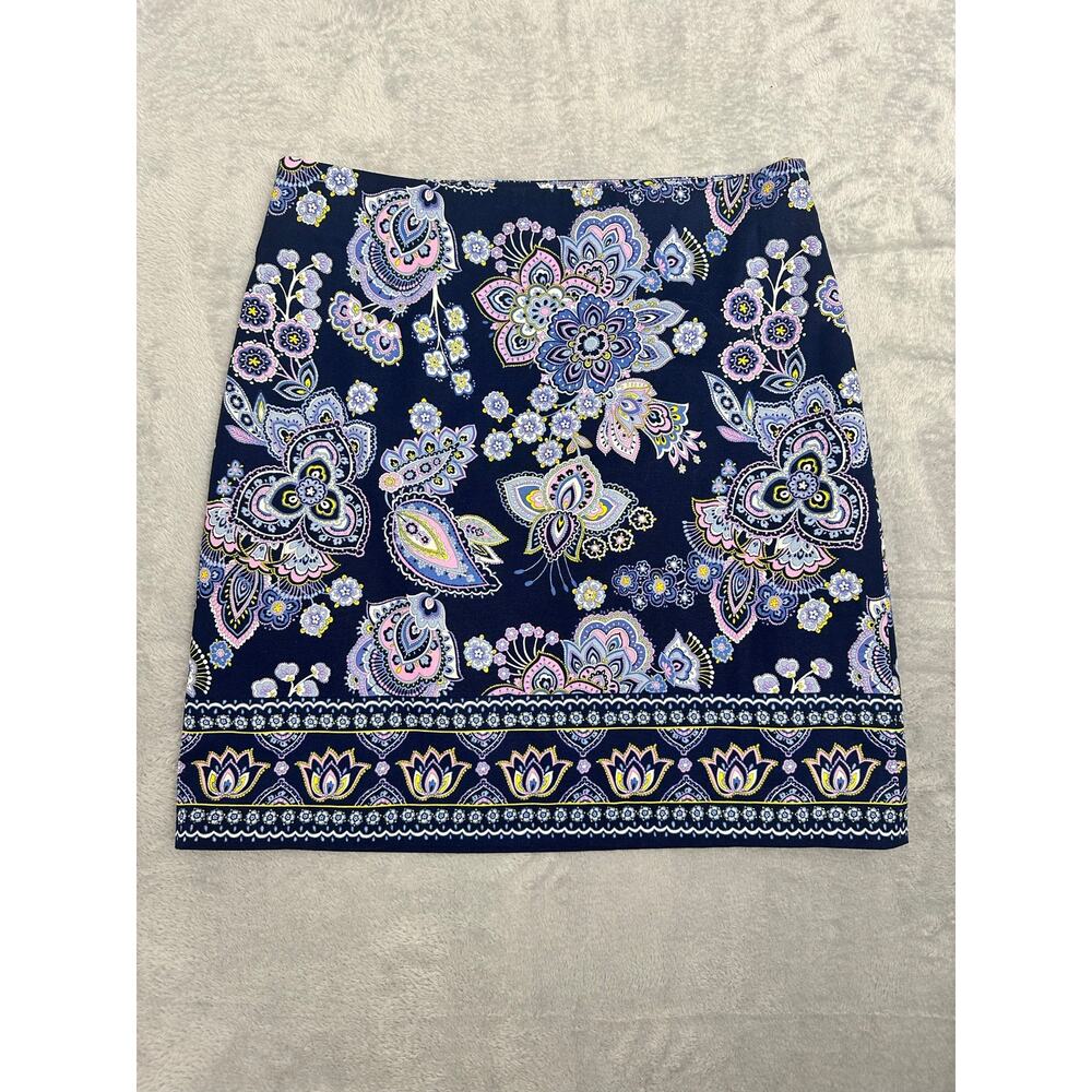 Talbots Size 6 Blue Paisley Cotton Canvas Summer Mini Skirts Coastal Retro Boho